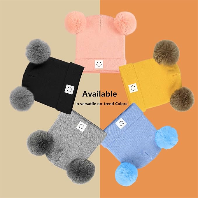 AZJ Baby Beanie Hat Toddler Infant Winter Knitted Hat Kids Soft Warm Pom Pom Beanie Cap for Boys Girls