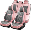 Coverado Car Seat Covers Full Set, Nappa Leather Seat Covers for Cars, Waterproof Car Seat Covers Front Seats and Back, Automotive Car Seat Protector Car Seat Cushion Fit for Most Cars (Pink&Grey)