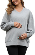 GINKANA Maternity Long Sleeve Shirts V Neck Sweatshirt Casual Tunic Tops Pregnancy Pullover with Pockets