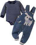 Baby Boy Clothes Fall Winter Outfits Long Sleeve Striped Romper Cute Cartoon Jeans Overalls Pants Set 0-18 Months