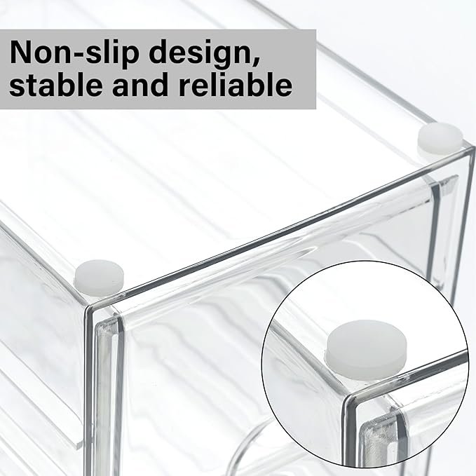 Prsildan Acrylic Drawer Makeup Organizer with 6 Drawers (Not for Baby Bottle), Set of 2 Office Desk Organizers Accessories, Clear Stackable Storage Drawers for Vanity, Craft (Largest Drawer 4" Tall)