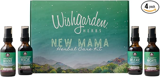 WishGarden Herbs Pregnancy Essentials Kit w/Gift Box - Unique Pregnancy Gifts for Expecting Mom Includes Sleepy Nights for Pregnancy & Stress Release for Pregnancy, 4 Pregnancy-Safe Herbal Formulas