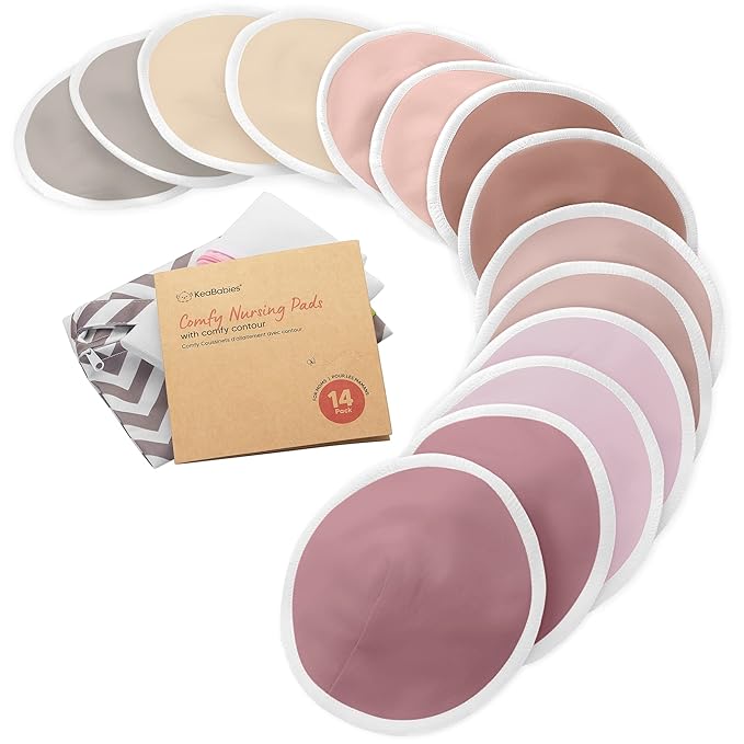 Organic Nursing Pads - 14 Washable Viscose Derived from Bamboo Breastfeeding Pads, Wash Bag, Reusable Breast Pads for Breastfeeding, Nipple Pads for Breastfeeding Essentials(Plum, M 3.9")