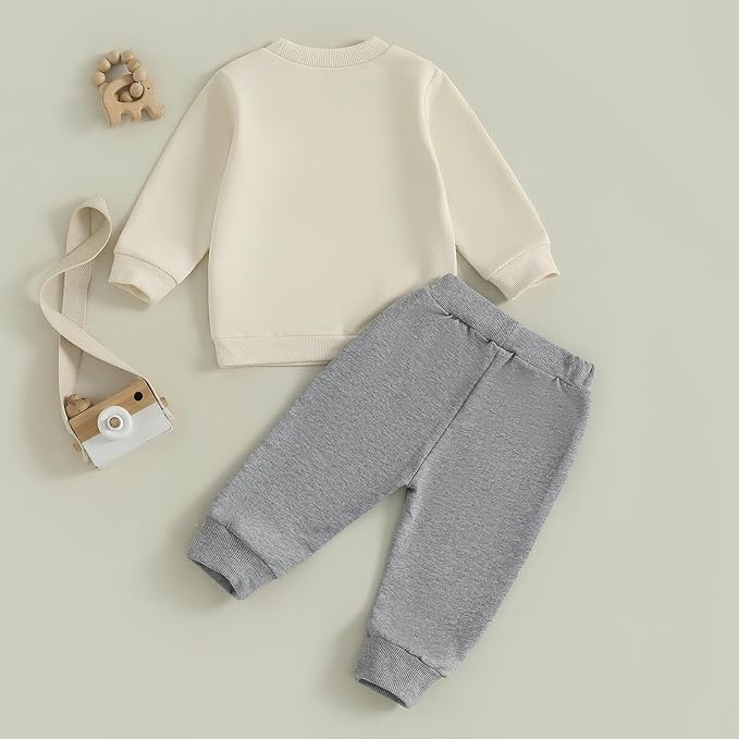 Nyapruwe Toddler Baby Boy Fall Outfit Funny Print Long Sleeve Sweatshirt Joggers Pants Set Kids Warm Winter Clothes