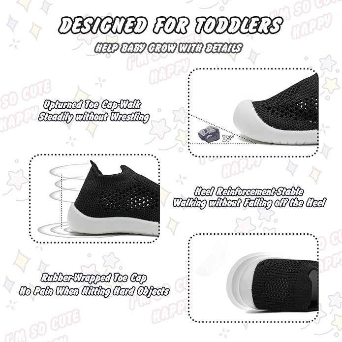 Baby Walking Shoes Toddler Girl Boy Soft Sole Breathable Cotton Canvas Shoes Infant Lightweight Non-Slip Safer Slip-on First Walkers Shoes Casual Tennis Wide Sneakers Rubber Soles Running Outdoor