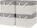 Organization and Storage Basket for Organizing - Large 4 Pack 16x12x8 inch Fabric Storage Cube Collapsible Baskets for Shelves, Storage Bins for Cloth Books (Grey & White)