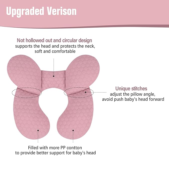 KAKIBLIN Baby Travel Pillow, Upgraded Baby Neck Pillows for Car Seat, Infant Neck Support Pillow for Head and Neck,Newborn Head Support for Car Seat,Pushchair (Pink)