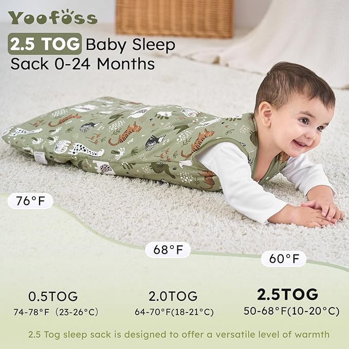 Yoofoss Baby Sleep Sack 6-12 Months, TOG 2.5 Baby Wearable Blanket with 2-Way Zipper, 100% Organic Cotton Fabric Winter Newborn Sleeping sack, Warm Soft Comfy(Medium)