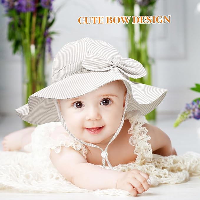 Baby Girl Sun Hat Summer Foldable Beach Hats with UPF50+ Sun Protection Wide Brim Toddler Bucket Hat Cap