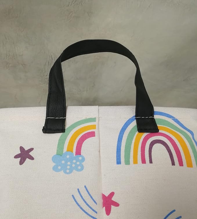 Rectangle Foldable Gift Laundry Basket, Storage for Dirty Cloth, Toys Nursery, Kids Clothes, Hamper With Handles for Home Decor (REC-Rainbow)