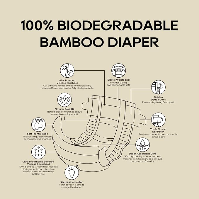 ECO BOOM Diapers, Viscose from Bamboo Diapers, Natural Soft Disposable Nappies for Infant, Size 5 Suitable for 26 to 37lb (X-Large - 48 Count)