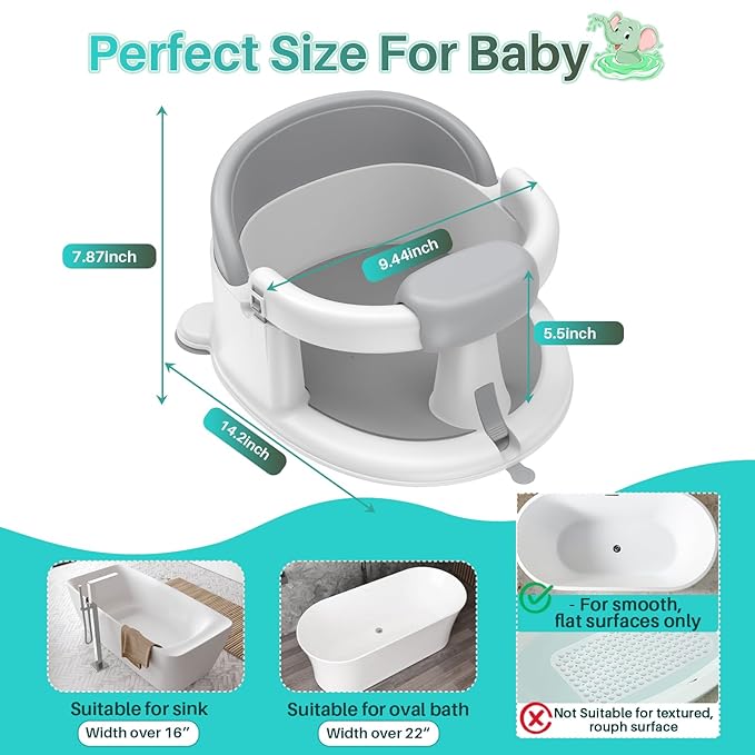 Inaya Baby Bath Seat for Babies 6 Months & Up, Non-Slip, Safe and Comfortable Bathub Chair for Sitting-Up, Ideal Open Design – Essential Bath Time Support (Blue)