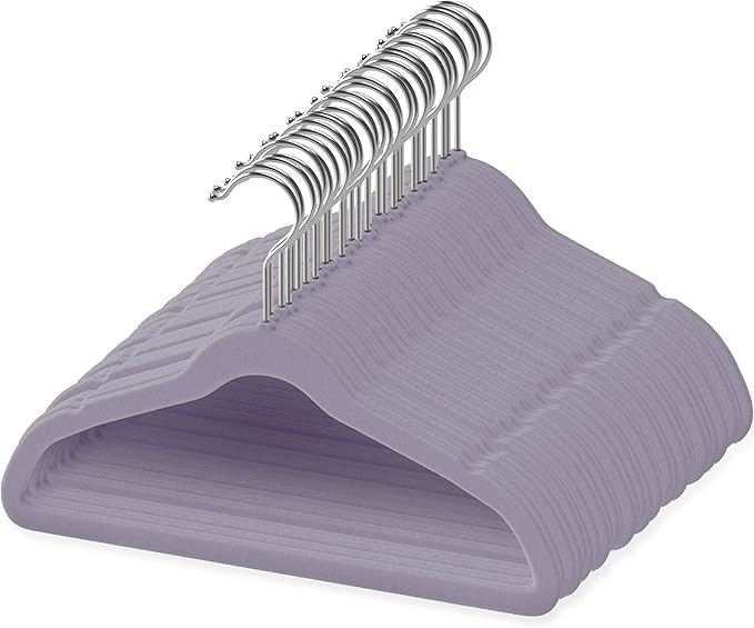 50 Premium Velvet Baby Hangers 11.8" Inch Non-Slip Infant, Ultra Slim Space-Saving Children Closet Hangers, 360° Swivel Hook, Strong & Durable Baby Toddler Kids Clothes Hanger, Purple