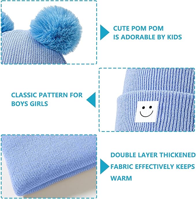 AZJ Baby Beanie Hat Toddler Infant Winter Knitted Hat Kids Soft Warm Pom Pom Beanie Cap for Boys Girls