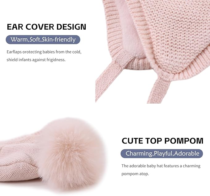 JANGANNSA Basic Winter Baby Boys Beanie Pompom Knitted Girls Hat Kids Earflap Beanies Warm Infant Toddler Hats