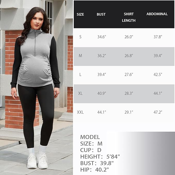 GINKANA Maternity Women's Long Sleeve Shirt Half Zipper Lapel Lightweight Casual Maternity Pullover with Pockets