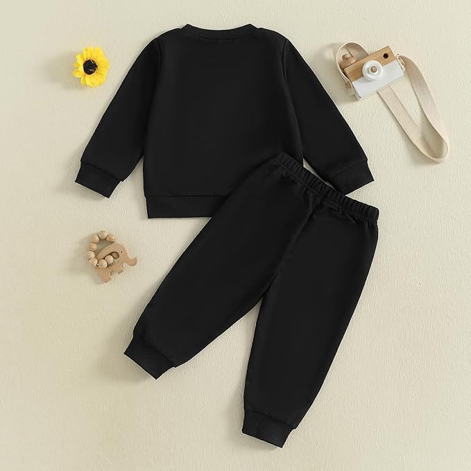 Nyapruwe Toddler Baby Boy Fall Outfit Funny Print Long Sleeve Sweatshirt Joggers Pants Set Kids Warm Winter Clothes