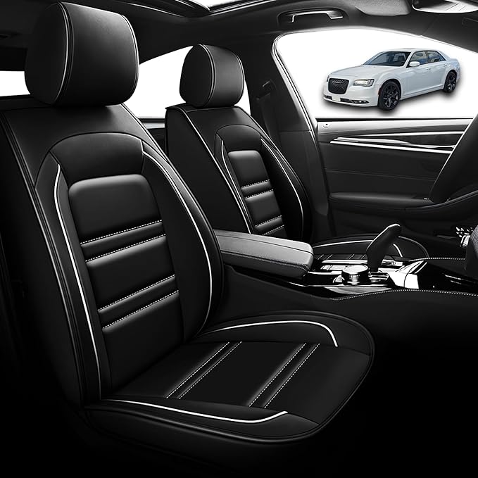 Seat Cover for Chrysler Car 300 2005-2023 | Car Seat Covers Front Seats, Waterproof Seat Protectors, Automotive Front Seat Covers (Front Seat, Black&White Line)