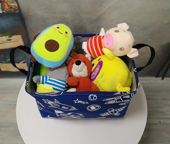 Rectangle Kids Gift Storage Basket Shelf Storage Basket Organizer Box Clothes Laundry Hamper Toys Nursery Basket Baby Laundry Basket with Handles (REC-Navy Spacecraft)