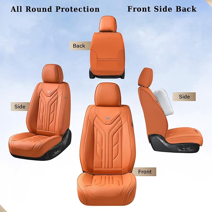 Coverado Seat Covers, Car Seat Covers Front Seats, Leather Seat Covers for Cars, Automotive Seat Covers Car Seat Protector Car Seat Cushion Universal Fit for Most Sedans SUV Pick-up Truck(Orange)