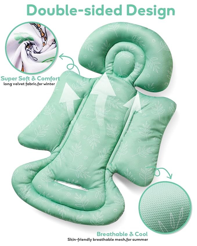 Infant Car Seat Insert, Enlarged Head Support for Baby Carseat, Reversible Newborn Insert with 3 Strap Covers, 2-in-1 Baby Car Seat Cushion for Stroller, Swing, Bouncer, Rocker - Blue Giraffe