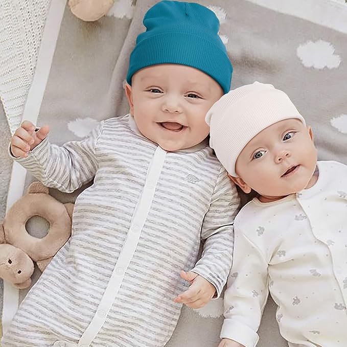 DRESHOW BQUBO 6 Pack Baby Newborn Hats Set for Unisex Infant Newborn Toddler Soft Beanie Hat for Boys Girls 0-24 Months