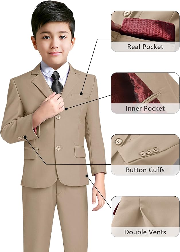 YuanLu Boys Suit for Kids Tuxedo Wedding Ring Bearer Outfit, 5 Piece Boy Slim Fit Formal Suits with Adjustable Waist