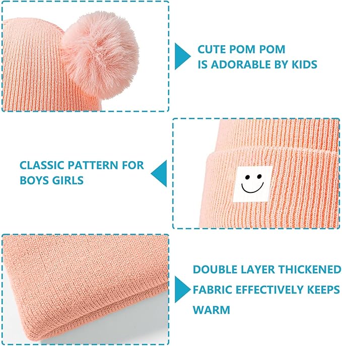 AZJ Baby Beanie Hat Toddler Infant Winter Knitted Hat Kids Soft Warm Pom Pom Beanie Cap for Boys Girls