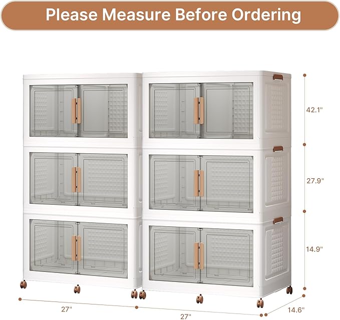 570Qt/140Gal Large Stackable Storage Bins with Lids and Divider, 3Pack Collapsible Drawers with Doors, Foldable Cabinet with Wheels, Plastic Closet Organizers and Containers for Home, Dorm