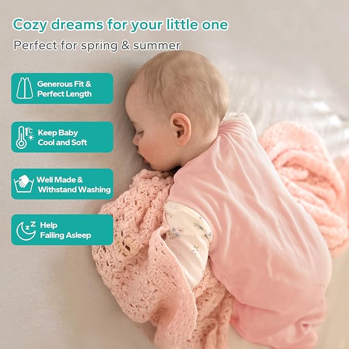 Rayon Made from Bamboo Sleep Sack, 0.5 TOG Wearable Blanket Baby, Lightweight Stretchy Sleep Sack 6-12 Months, Pink
