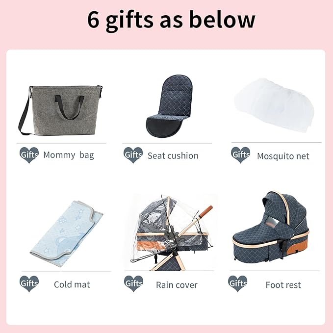 2 in 1 Baby Stroller with Bassinet Mode, Reversible Infant Pram, One-Click Folding, Newborn Travel Stroller, Convertible Toddler Standard Pram Carriage (X2US-Pink)