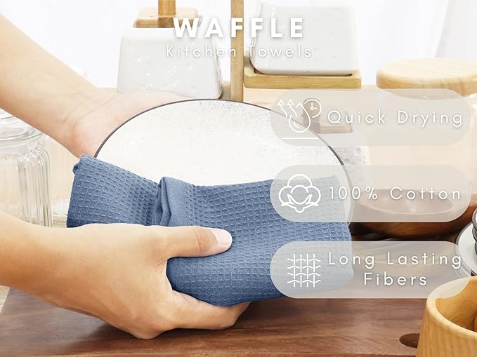 PurpleEssences Waffle Weave Kitchen Towel, 100% Cotton - 15 x 25 Inches, with Hanging Loop Ultra Soft Absorbent Quick Drying Dish Cloth, Tea and Hand Towels, 6 Pack - Fall Thanksgiving - Smoky Grey