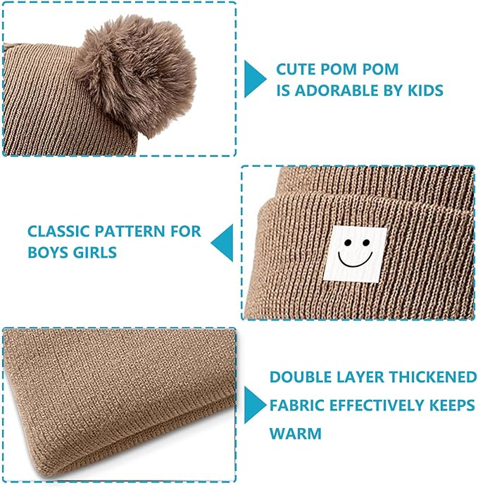AZJ Baby Beanie Hat Toddler Infant Winter Knitted Hat Kids Soft Warm Pom Pom Beanie Cap for Boys Girls