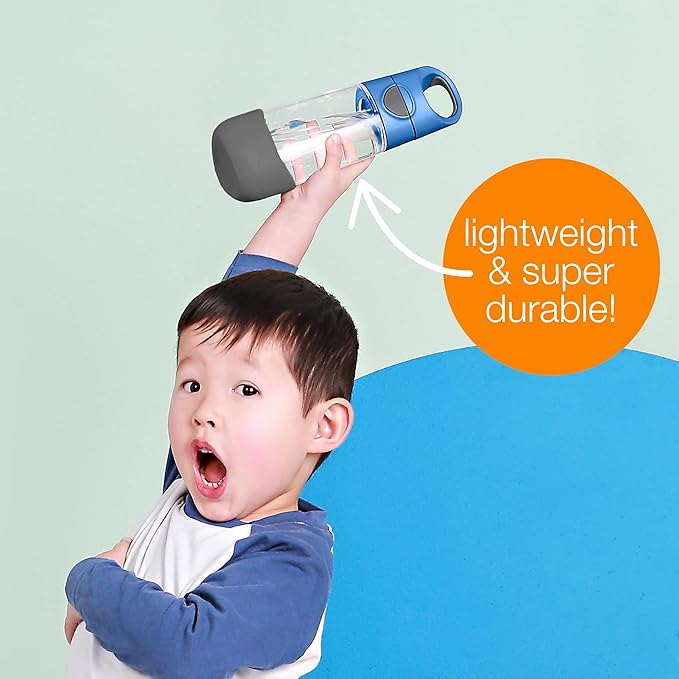 b.box Kids Water Bottle – 20oz Tritan Toddler Drink Bottle with Straw for School, Daycare, Travel w/Easy-Grip Triangular Design, Leak Proof Lid & Handle, BPA Free, Dishwasher Safe (Blue Blaze)