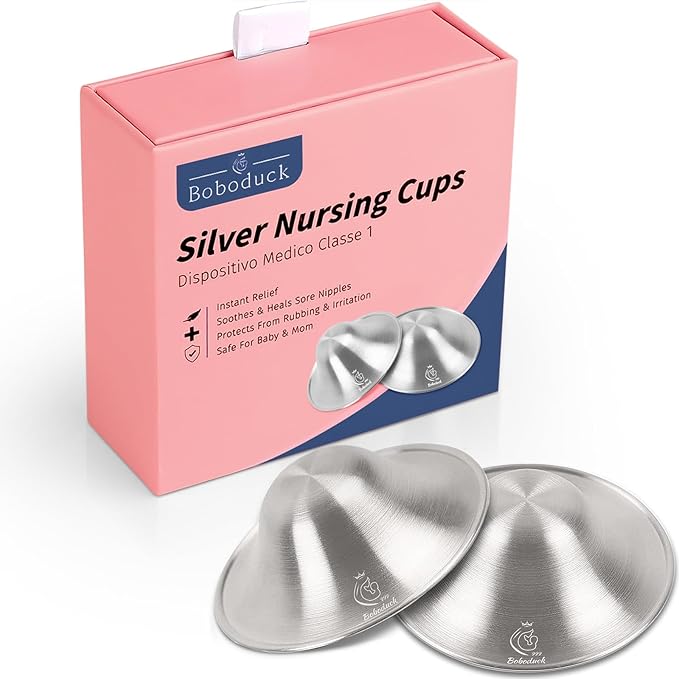 Boboduck Nipple Shields for Nursing Newborn - Trilaminate 999 Silver Nursing Cups Soothe Your Nursing Nipple, Newborn Essentials Nipple Pads, Nipple Covers Protector for Breastfeeding (Large Size)