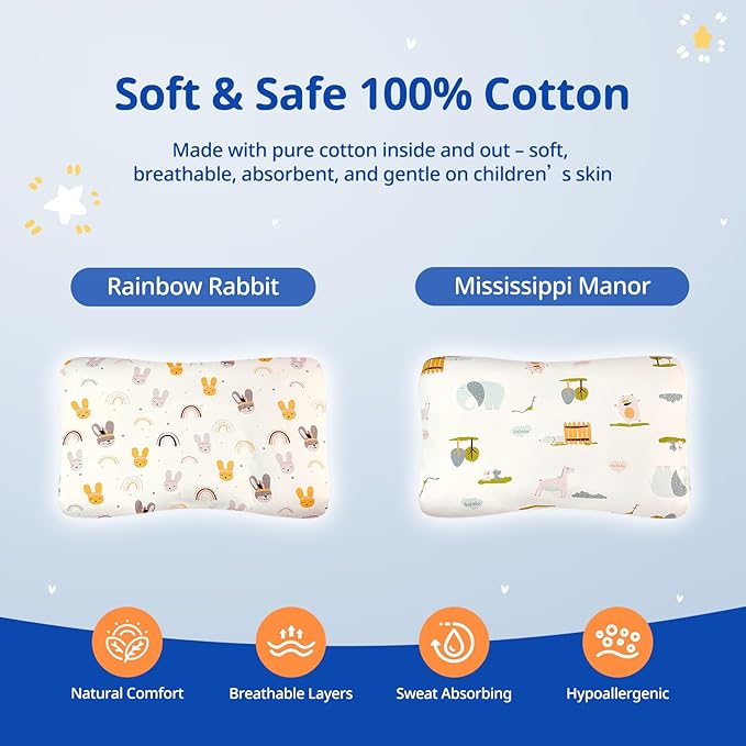 Toddler Pillow with Pillowcase, Breathable & Cozy Machine Washable Kids Pillow with Pillowcase, 21.6x13.8 Ergonomic Children Pillow for Boys and Girls Aged 6-12 (Farm, Height 3)