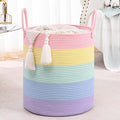 52L Rainbow Storage Basket for Organizing, 15"×18" Large Tall Laundry Baskets, Cotton Rope Woven Blanket Basket, Toy Storage for Kids, Collapsible Laundry Hamper for Living Room, Nursery Room