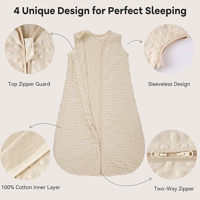 Fleece Baby Sleep Sack 18-24 Months with Plush Dots 1.5 Tog Baby Wearable Blanket with 2-Way Zipper Warm Sleeping Sack for Toddler Infant - XLarge, Coffee