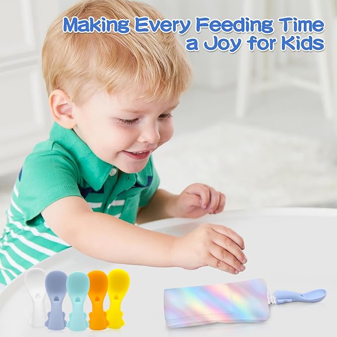Infant Feeding Essentials & Baby Food Pouches Attachable Toppers: Seamless, Non-Drip Spoons for Baby's Diet, Compatible with Assorted Pouch Forms, Perfect for Infants 3+ Months, Pack of 5