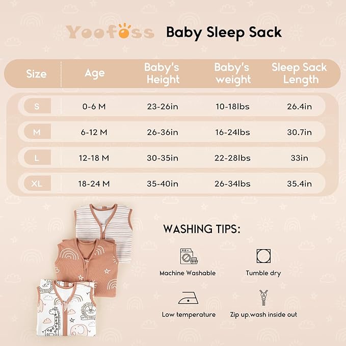 Yoofoss Baby Sleep Sack 0-6 Months 0.5 Tog Wearable Blanket for Baby, 3 Pack 100% Organic Cotton Infant Toddler Sleeping Sack 2-Way Zipper Lightweight Sleep Sack