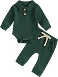 Newborn Baby Boy Girl Clothes Ribbed Knitted Long Sleeve Romper Pants Solid Cotton Infant Fall Winter Outfits 2Pcs