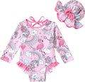 YOUNGER TREE Infant Baby Girls Swimsuit Long Sleeve Swimsuits One Piece Swimsuit Solid Color Bathing Suit with Hat, UPF 50+