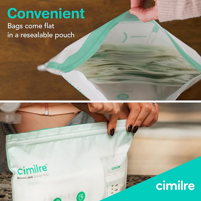 Breast Milk Storage Bags by Cimilre, Leak-Proof Breastmilk Storage Bags, Freeze Flat or Standing, 7 oz. Bags (120 Pack)