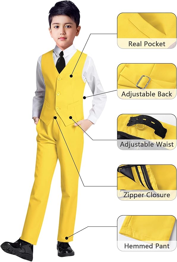 YuanLu Boys Suit for Kids Tuxedo Wedding Ring Bearer Outfit, 5 Piece Boy Slim Fit Formal Suits with Adjustable Waist