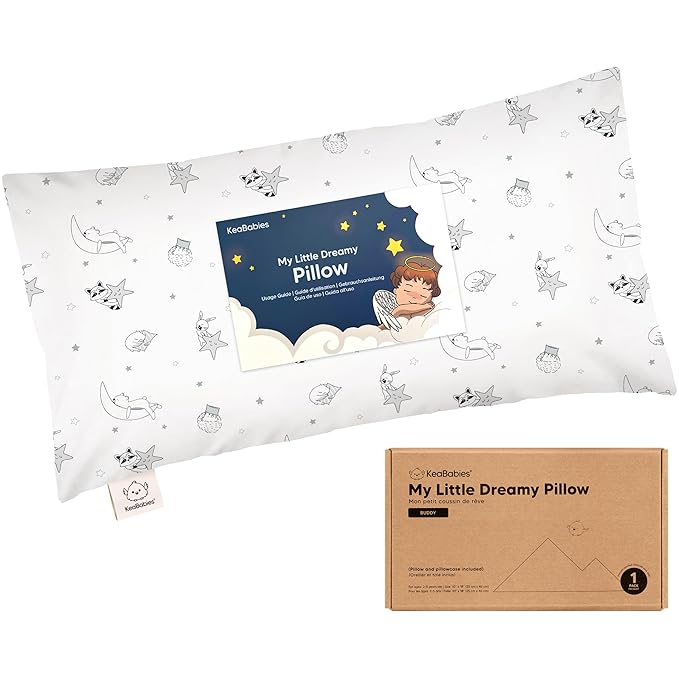 Toddler Pillow with Pillowcase - 10x18 My Little Dreamy Kids Travel Bed Pillows for Sleeping, Organic Cotton Small Pillowcase, Soft & Breathable, Machine Washable, Toddlers 2-5 Years Old (Slumber)