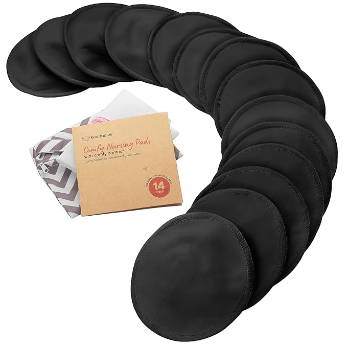 Organic Nursing Pads - 14 Washable Viscose Derived from Bamboo Breastfeeding Pads, Wash Bag, Reusable Breast Pads for Breastfeeding, Nipple Pads for Breastfeeding Essentials(Midnight Black, L 4.8")