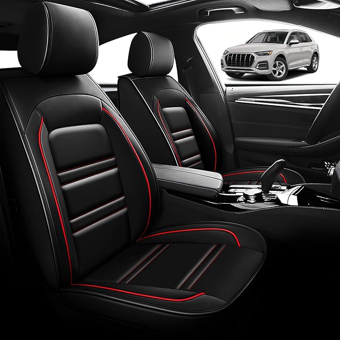 Seat Cover for Audi q5 2009-2025 | Car Seat Covers Front Seats, Waterproof Seat Protectors, Automotive Front Seat Covers (Front Seat, Black&Red Line)
