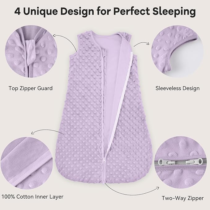 Fleece Baby Sleep Sack 0-6 Months with Plush Dots 1.5 Tog Baby Wearable Blanket with 2-Way Zipper Warm Sleeping Sack for Toddler Infant Newborn - Small, Taro Purple