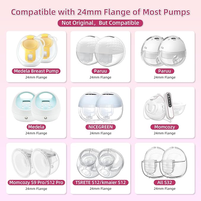 Flange Inserts 20mm for Medela,Spectra 24mm Shields/Flanges,Compatible with Momcozy S12 Pro/S9 Pro/S9/S12 Wearable Breast Pump,Reduce 24mm Nipple Tunnel Down to 20mm,10PCS