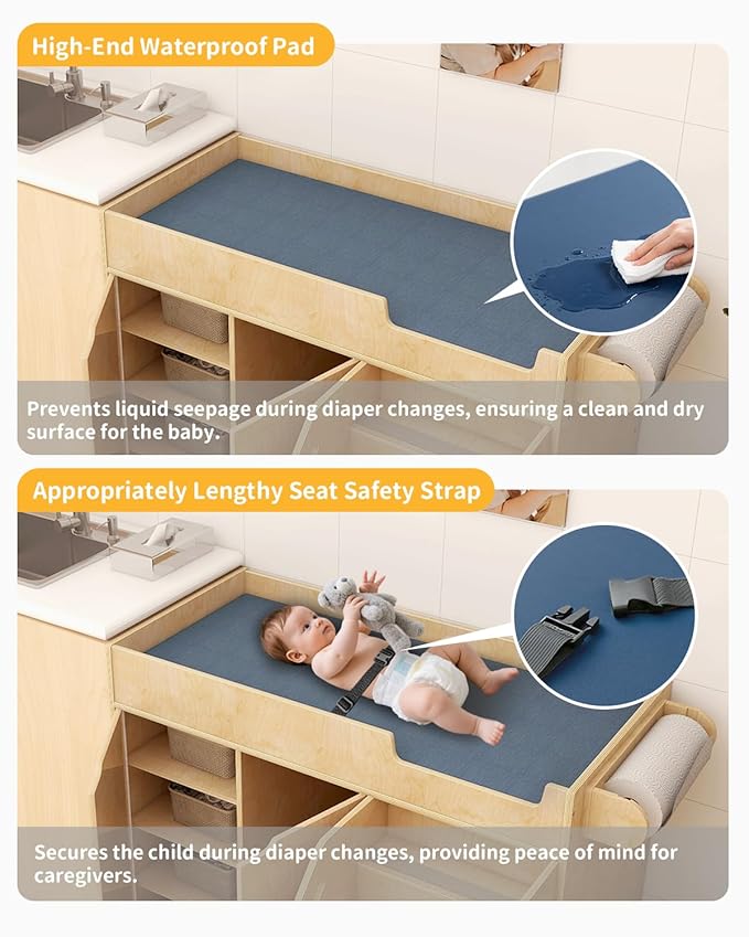 Wooden Baby Changing Table with Stairs & Storage, 100% Birch Plywood Toddler Diaper Changing Station with Tissue Holder, Montessori Furniture for Daycare, Nursery, Home, School